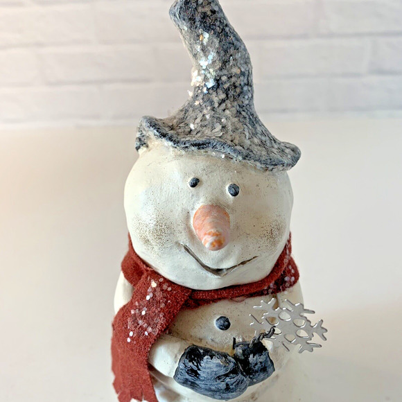 Kevin Smith Snowman Figure Folk Art Black Hat Scarf Snowflake Wand Glittered 6” - Picture 2 of 9